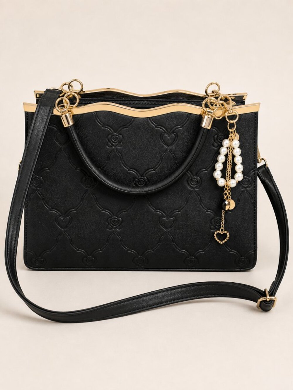Black Structured Satchel Handbag - Picture 2 of 5